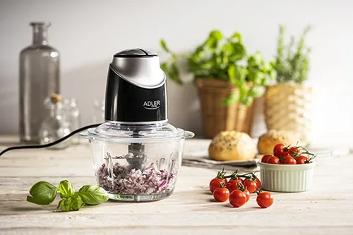 Adler AD 4082 Chopper, Glass Bowl, 1.2 Liters, 550 Watts, Black / Grey / Silver