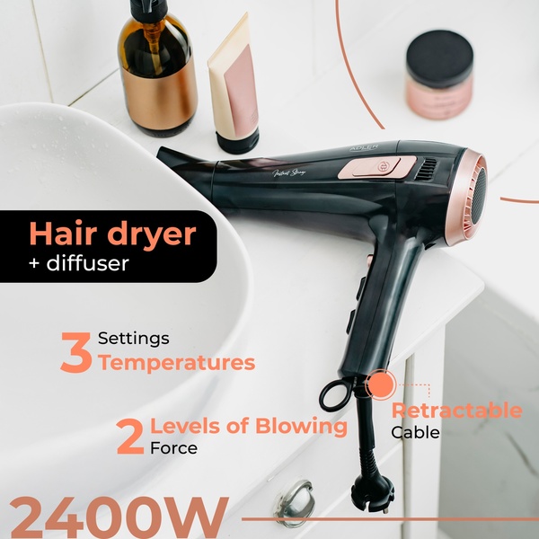 Adler AD 2283 2400 W -hiustenkuivaaja, musta
