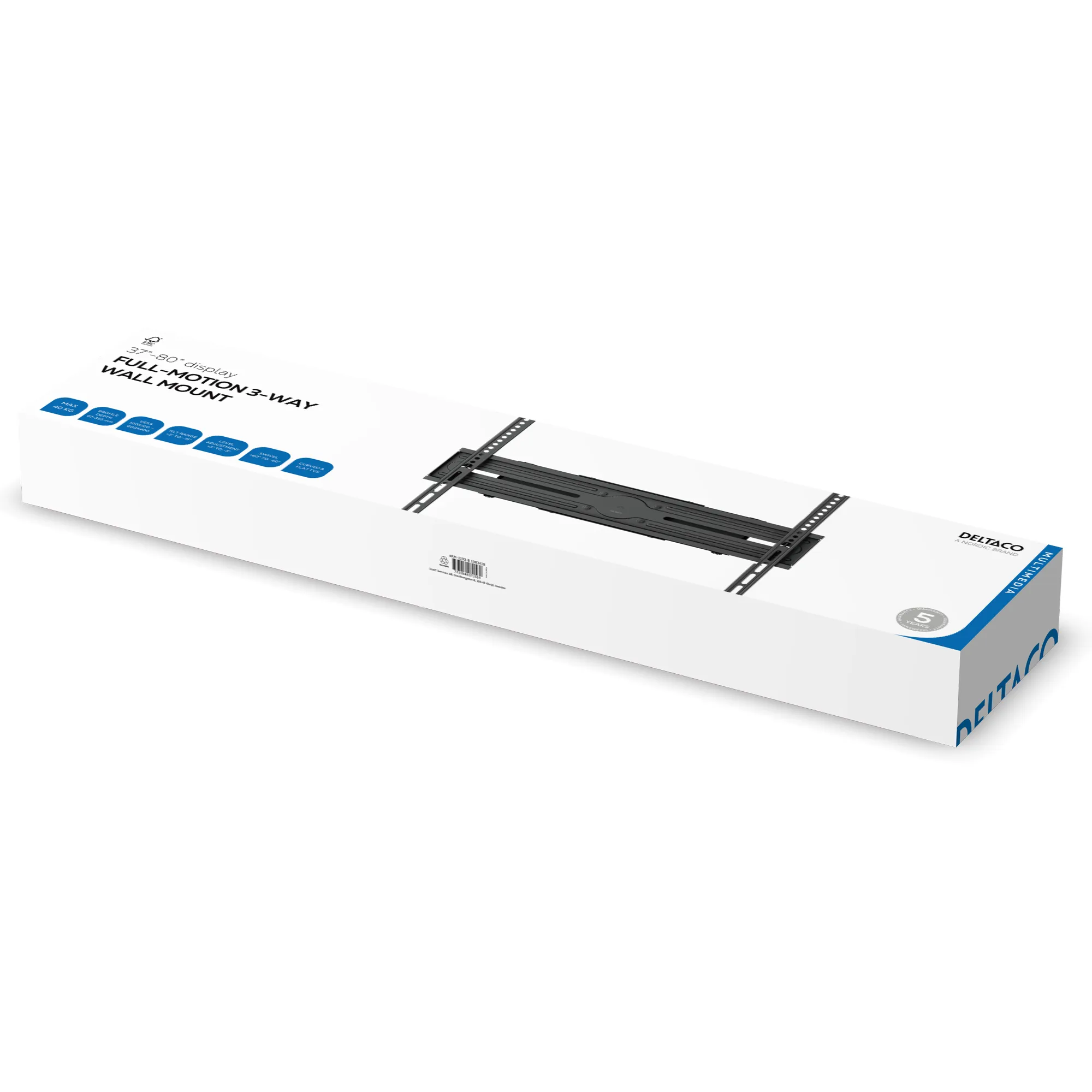 DELTACO ARM-1203-B Full-motion-sein&auml;kiinnike 37-80" televisioille, 40 kg, Musta