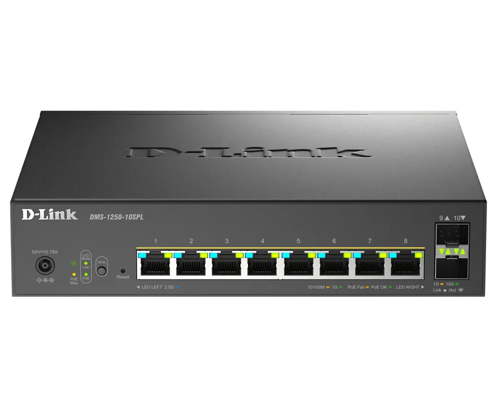 D-Link DMS-1250-10SPL/E - 8-portars smart managerad switch, svart
