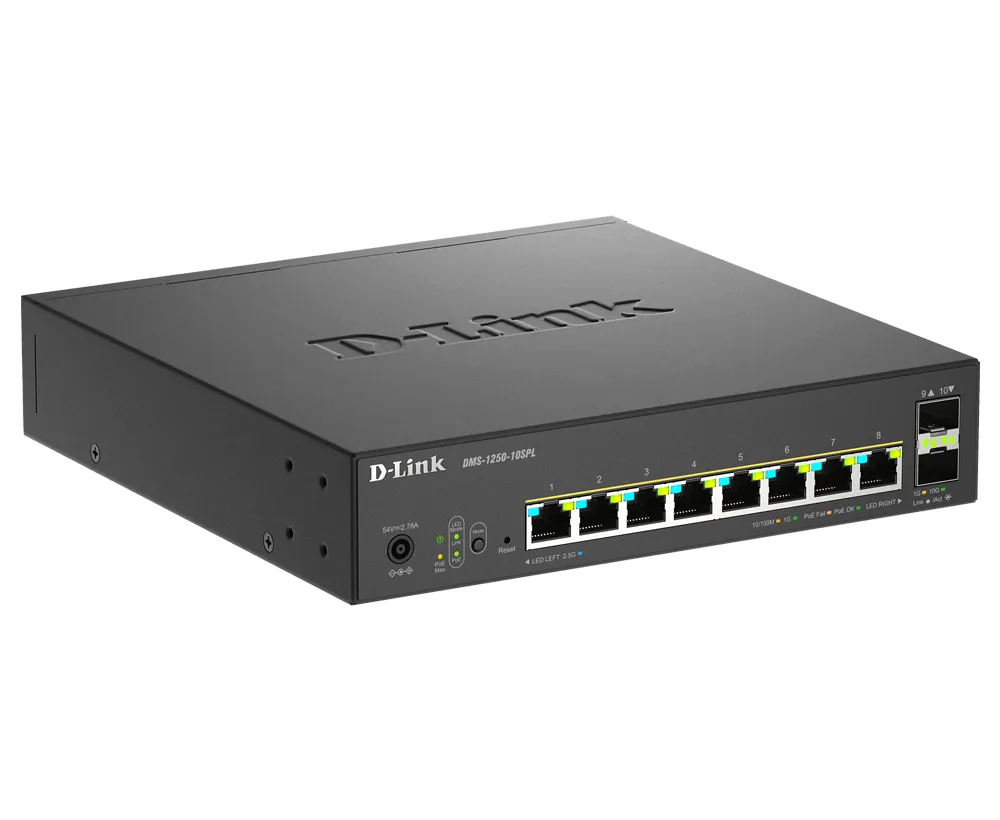 D-Link DMS-1250-10SPL/E - 8-portars smart managerad switch, svart