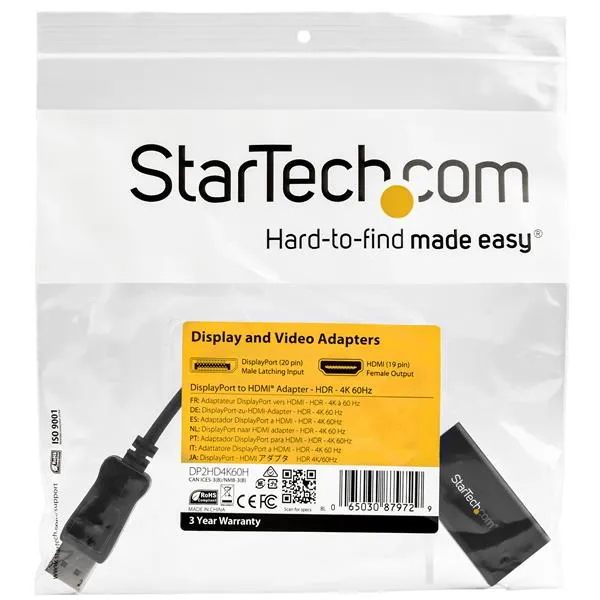 STARTECH.COM DisplayPort to HDMI Adapter with HDR - 4K 60Hz - Black - DP to HDMI Converter