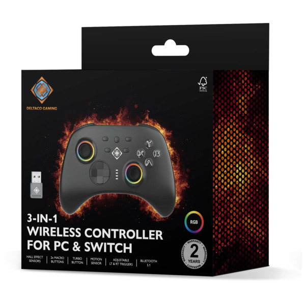Deltaco Gaming 3-in-1 - wireless gamepad, black, PC, Nintendo Switch, iOS, Steam