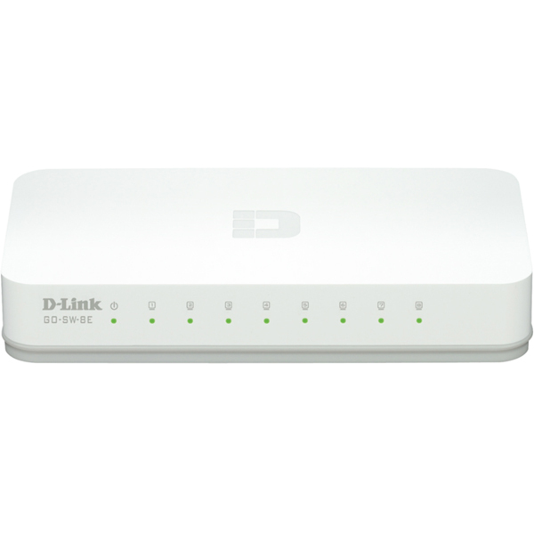 D-Link GO-SW-8E/E - 8-porttinen hallitsematon Fast Ethernet -ty&ouml;p&ouml;yt&auml;kytkin, valkoinen