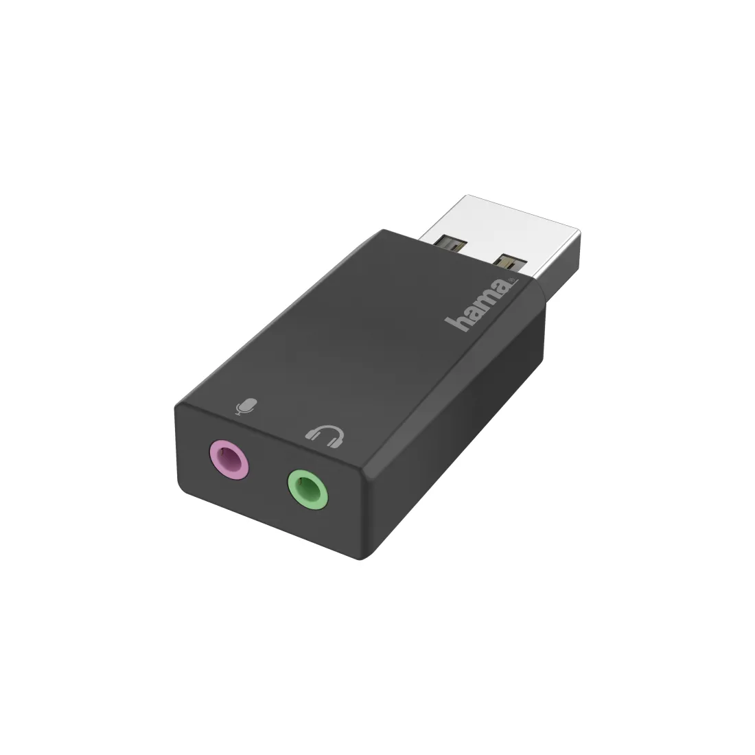 HAMA USB-A &ndash; 2x 3,5 mm -muunnin, musta