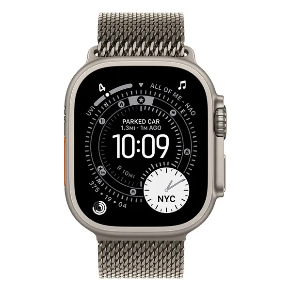 Apple Watch Ultra 3 49mm luonnonvaalea titaanikuori ja luonnontitaaninen milanolaisranneke (pieni)