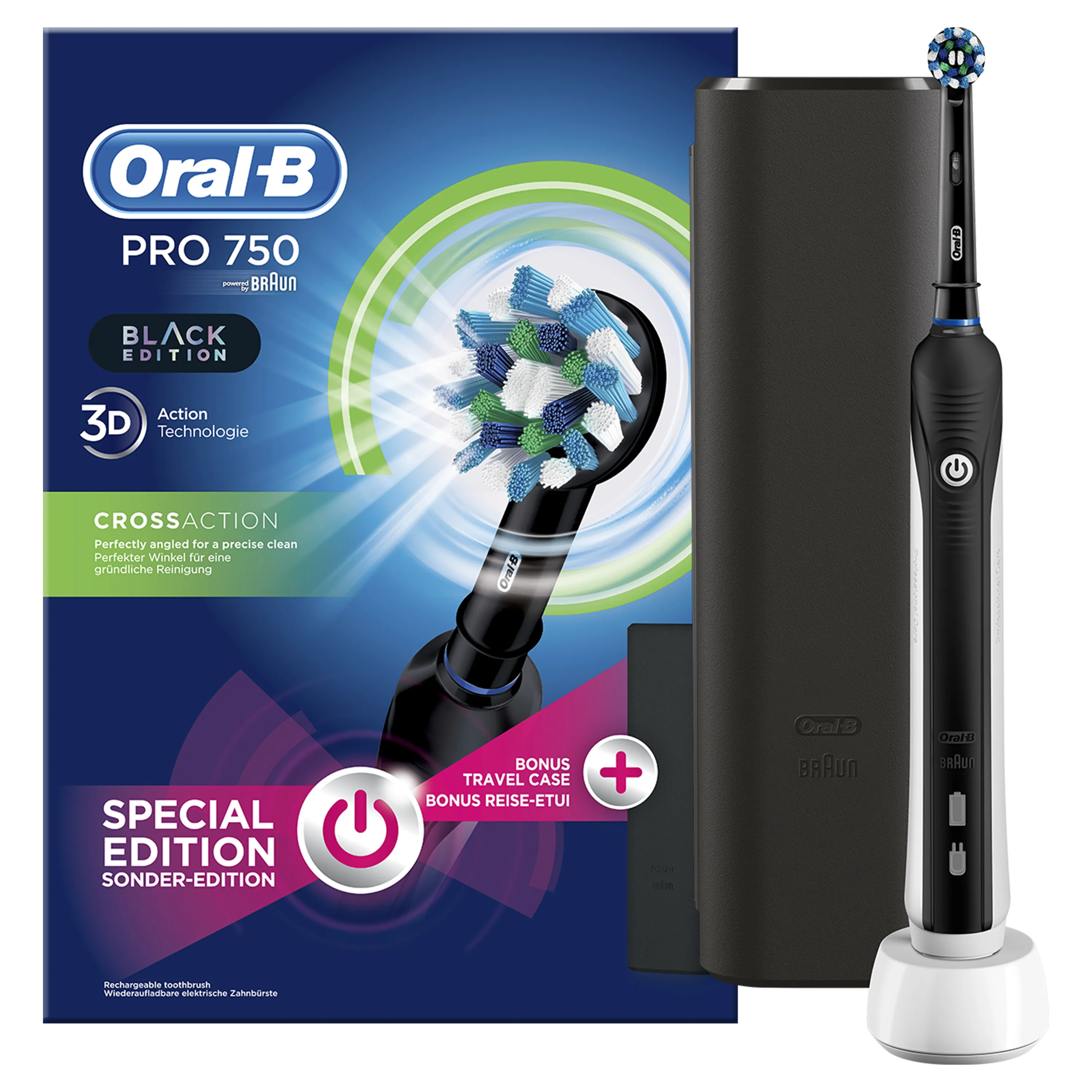 Braun Oral-B Pro 750 CrossAction -s&auml;hk&ouml;hammasharja, Musta