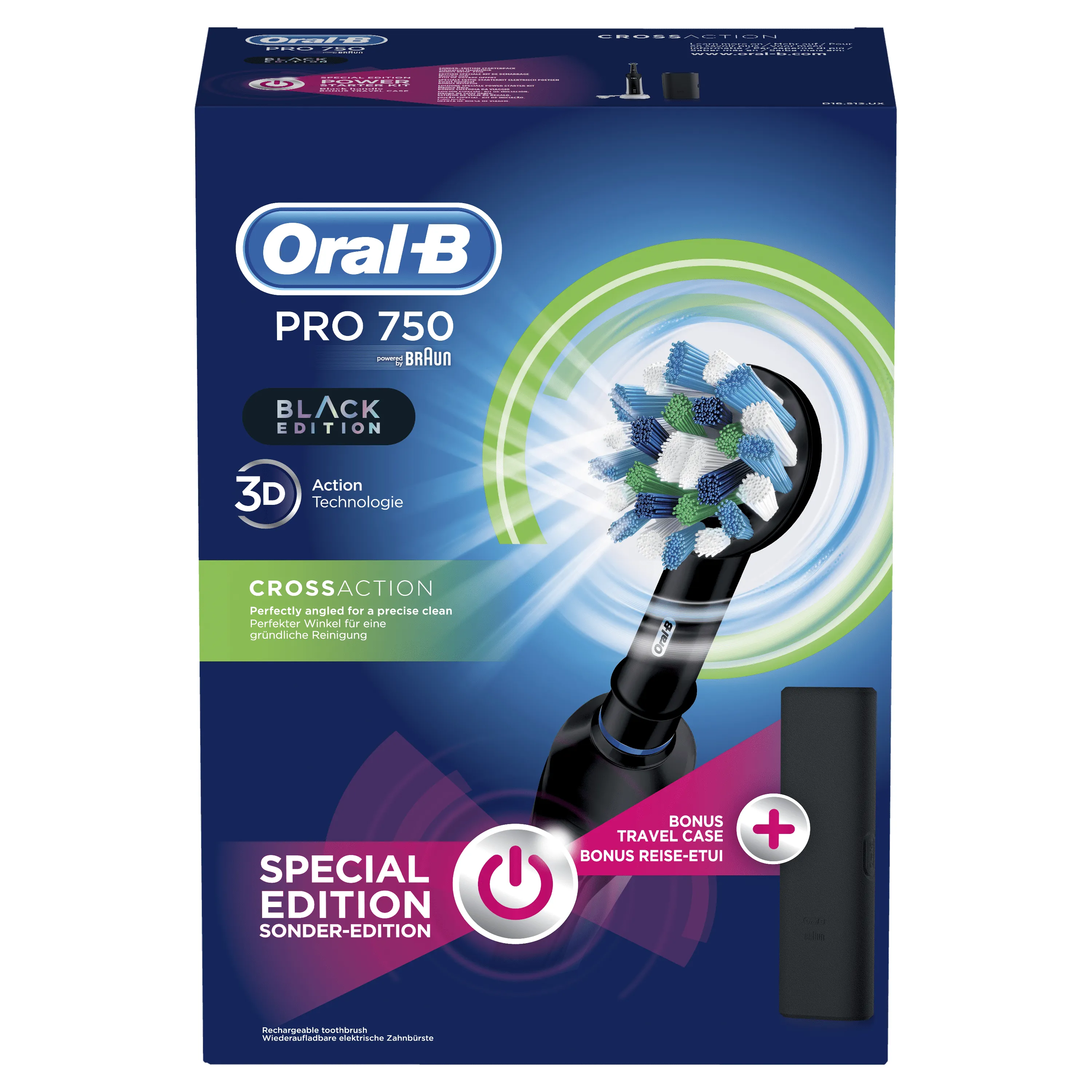 Braun Oral-B Pro 750 CrossAction -s&auml;hk&ouml;hammasharja, Musta