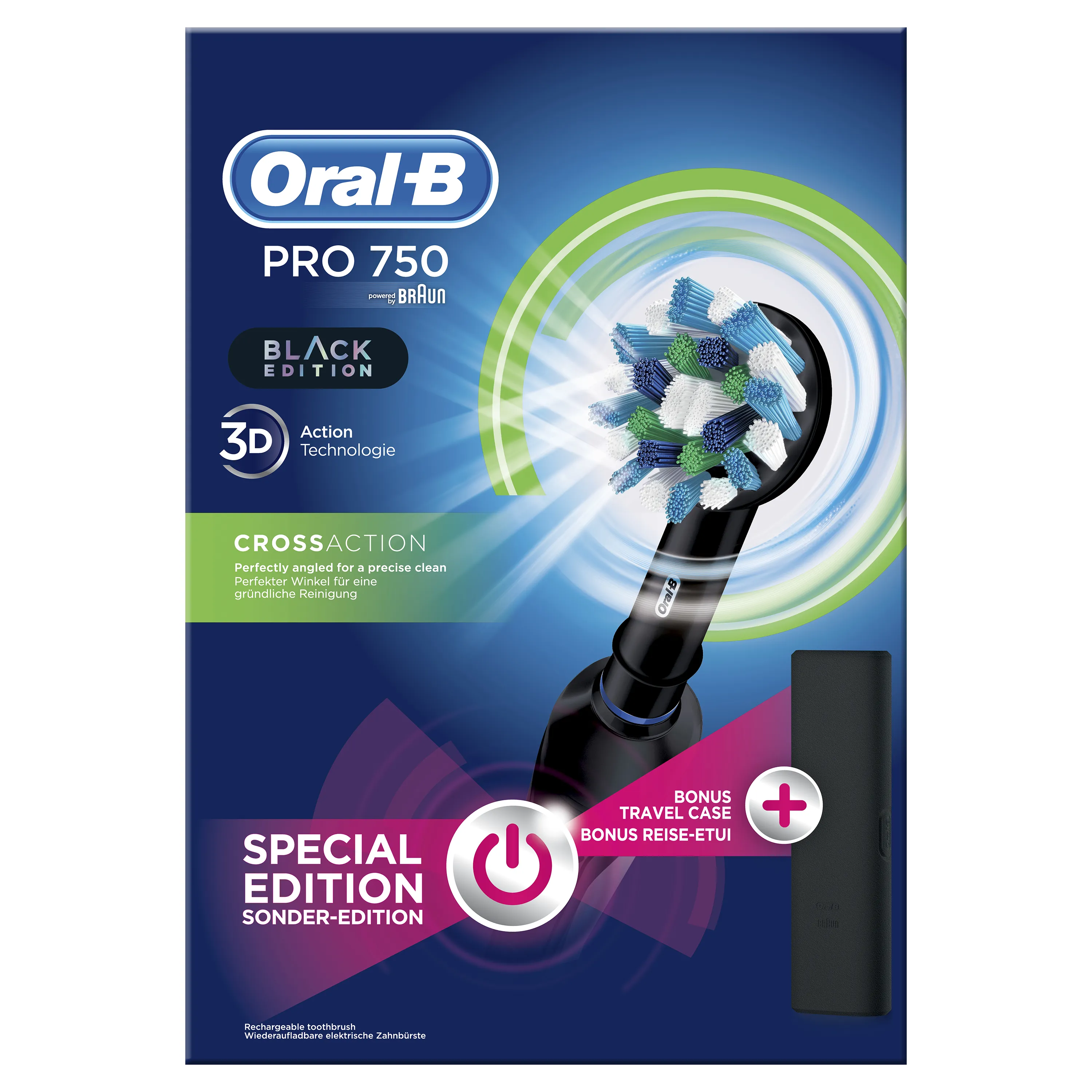 Braun Oral-B Pro 750 CrossAction -s&auml;hk&ouml;hammasharja, Musta