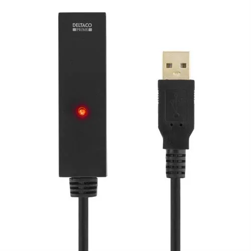 Deltaco Prime Active USB-A 2.0 -jatkokaapeli, 3 m, Musta