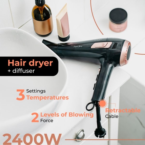 Adler AD 2283 2400 W -hiustenkuivaaja, musta