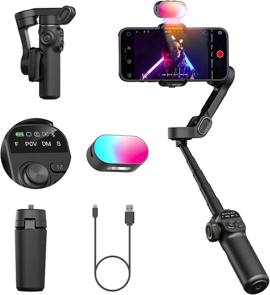 AOCHUAN Smart X2 3-Axis Smartphone Gimbal with RGB Lighting, Black