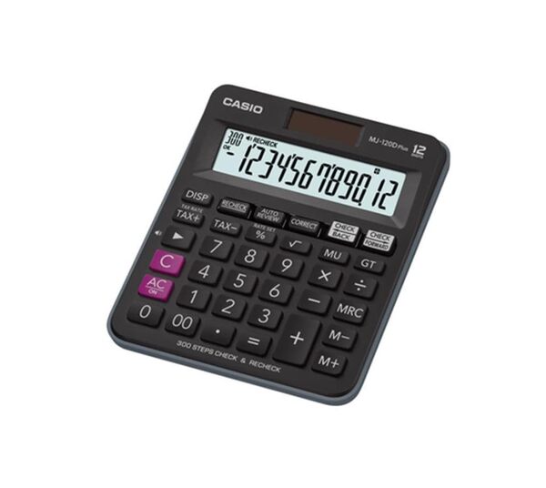 Casio DJ-120D Plus Desktop Calculator, 12 Digits, Black, Battery / Solar