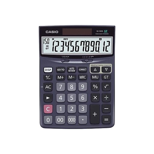 Casio DJ-120D Plus Desktop Calculator, 12 Digits, Black, Battery / Solar