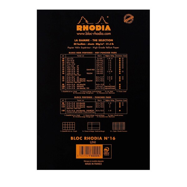 Rhodia head stapled pad black N°16 plain