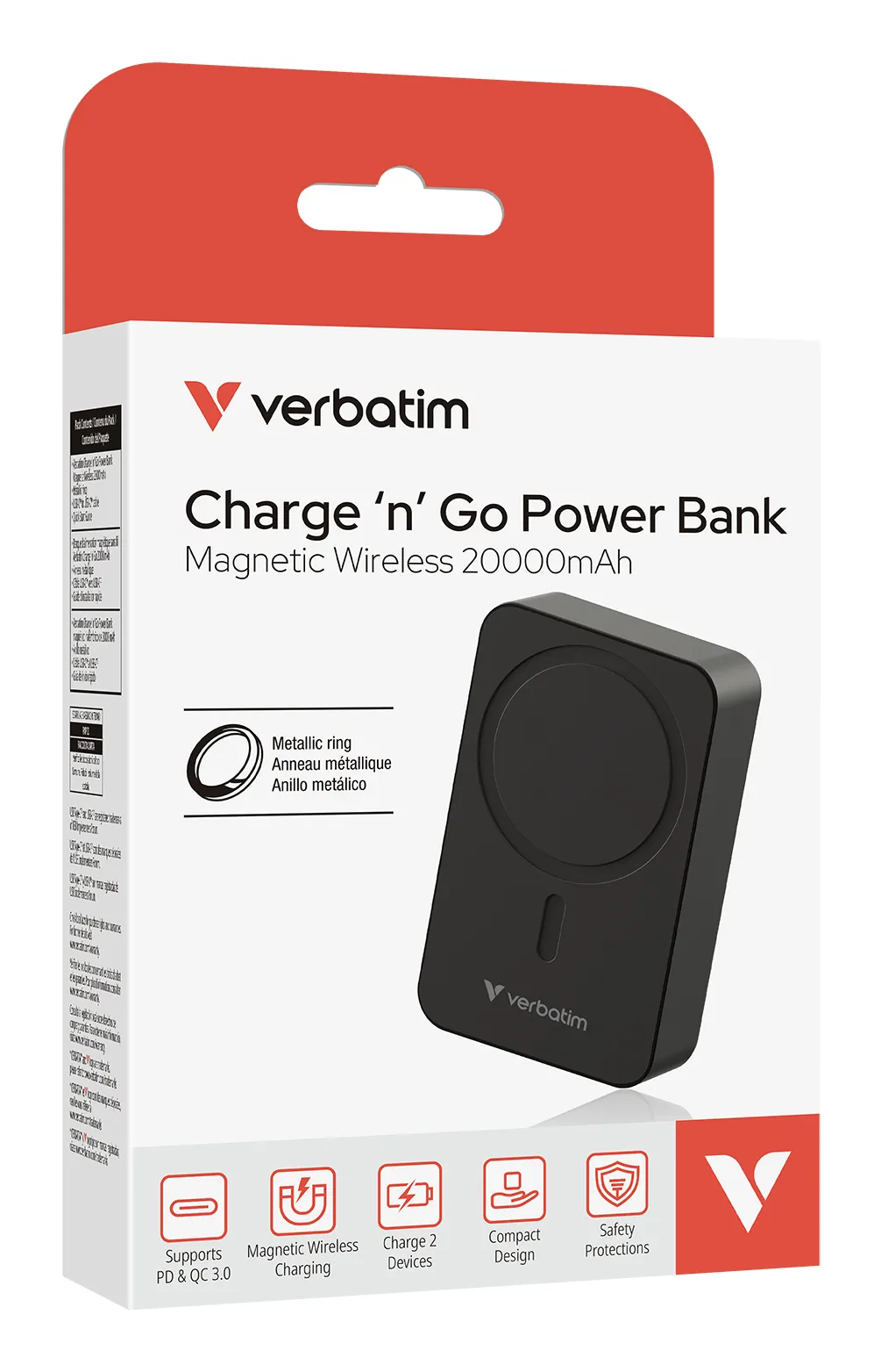 Verbatim Charge n Go Magnetic Wireless -varavirtalähde, 20000 mAh, Musta