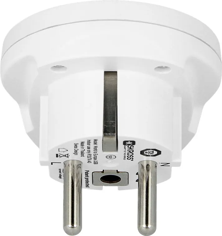 SKROSS matka-adapteri USB-portilla, 5V 2,1A, maad., max 16A, valk.
