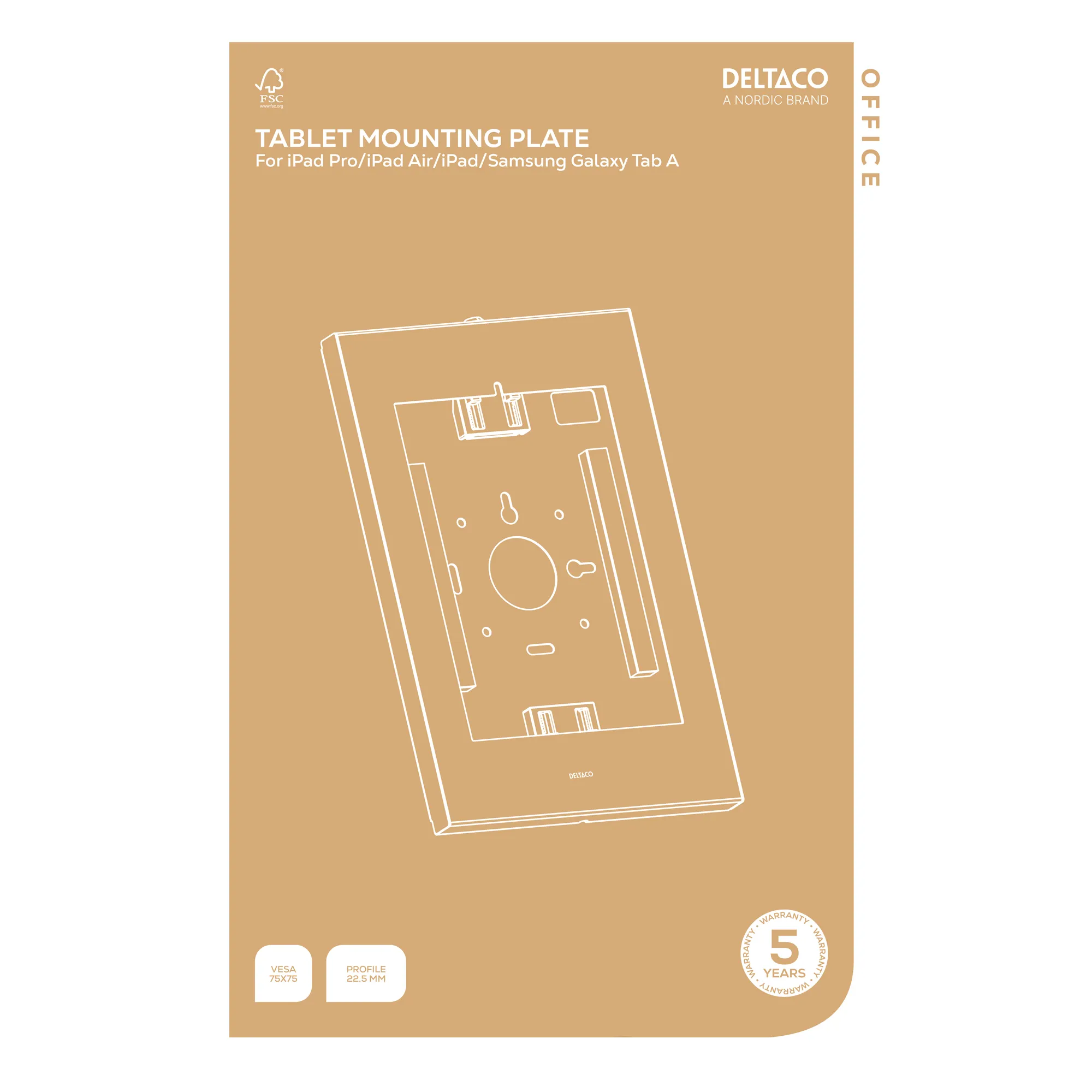 Deltaco Office Wall mountable mounting plate for tablets, anti-theft