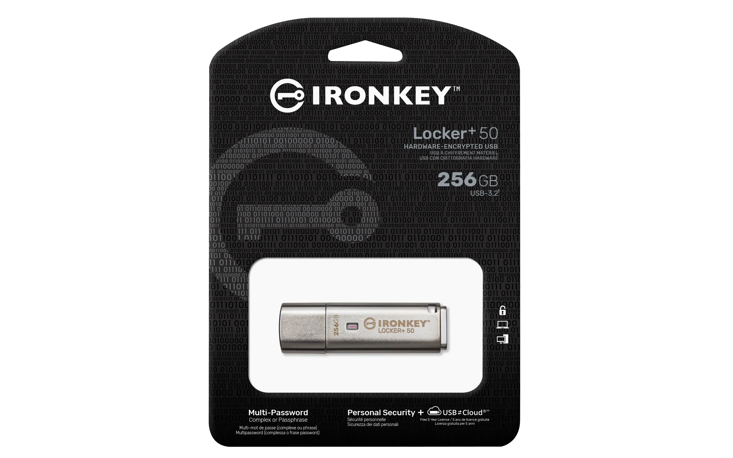 Kingston IronKey Locker+ 50 256 GB USB 3.2 Gen 1x1 - minne, Silver