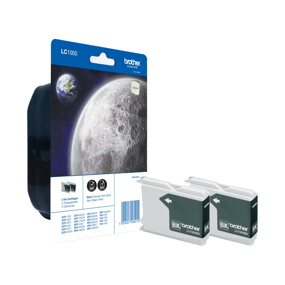 Brother LC1000BKBP2 kit med bl&auml;ckpatroner, svart, 2 st