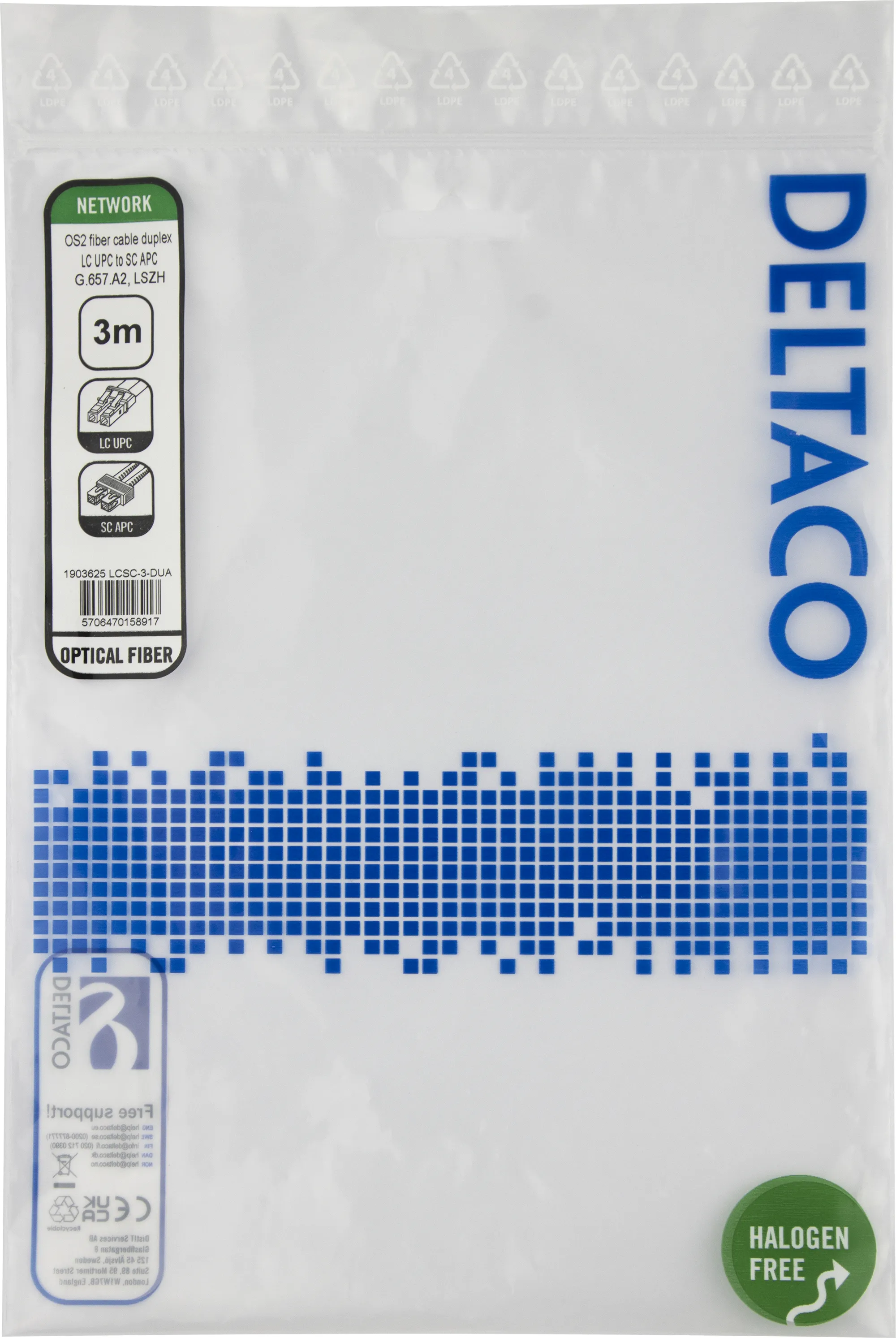 Deltaco OS2 LC-SC 3m -valokuitukaapeli, keltainen