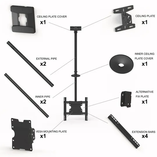 Multibrackets M Public Ceilingmount Medium Single - Ceiling mount tuotteelle LCD-n&auml;ytt&ouml; - ter&auml;s - musta -n&auml;yt&ouml;n koko: 32"-55"