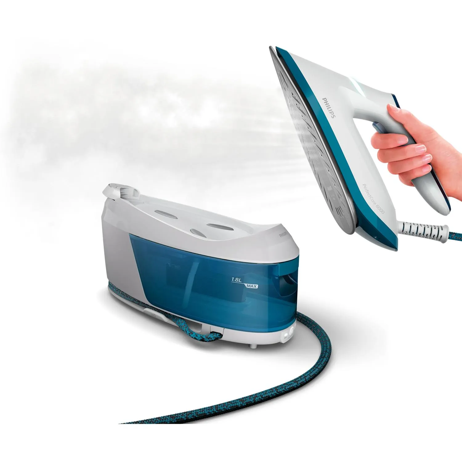 Philips PerfectCare 6000 Series PSG6022/20 Steam Generator Iron, 2400W, 6.5 bar, 1.8L, White/Blue