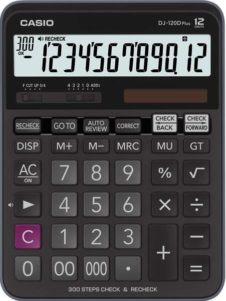 Casio DJ-120D Plus Desktop Calculator, 12 Digits, Black, Battery / Solar