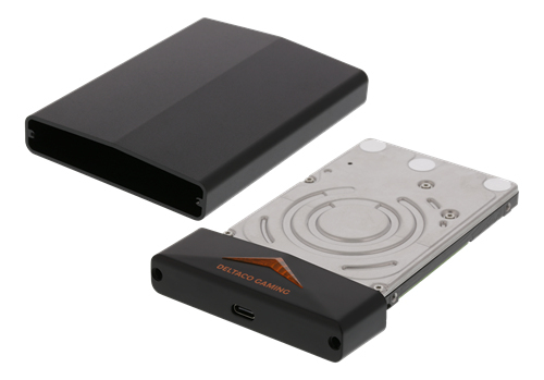 DELTACO GAMING 2.5" SATA HDD enclosure, aluminum, LED, USBC, USB 3.0