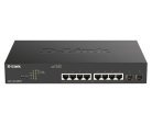 D-Link n&auml;tverksswitch, 8xRJ45, 2xSFP, PoE plus, Gigabit, svart/silver