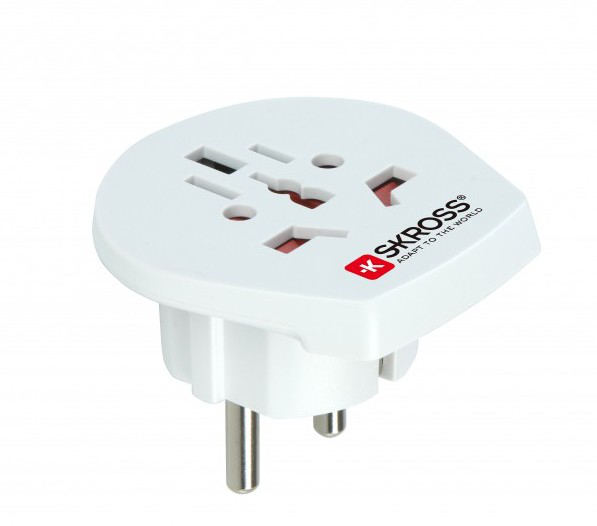 SKROSS reseadapter  EMEA/US/UK till EU, ojordad, 220-250V max 16A, vit