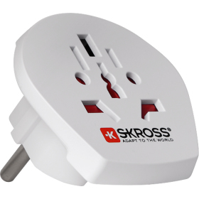 SKROSS reseadapter  EMEA/US/UK till EU, ojordad, 220-250V max 16A, vit