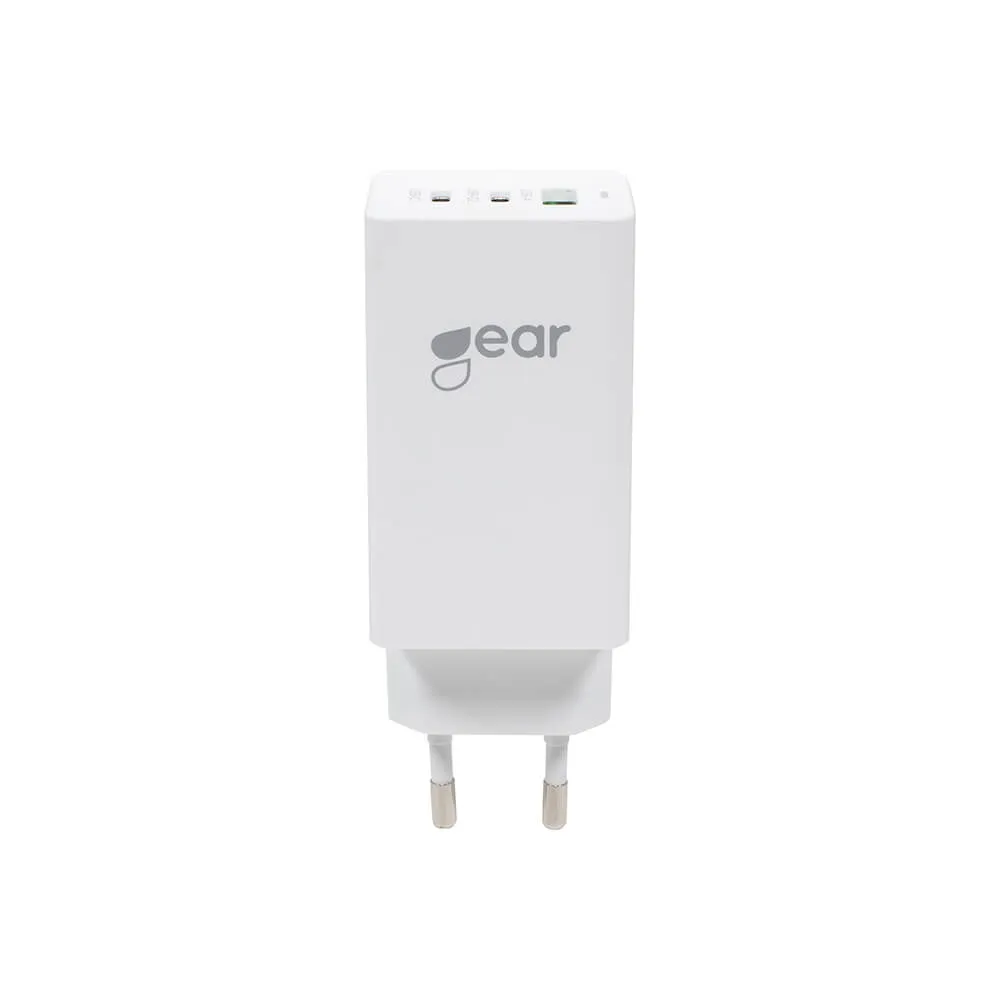 GEAR Laturi GAN 220V 2xUSB-C + 1xUSB-A PD 45W + 18W + 3A ( 65W) Valkoinen