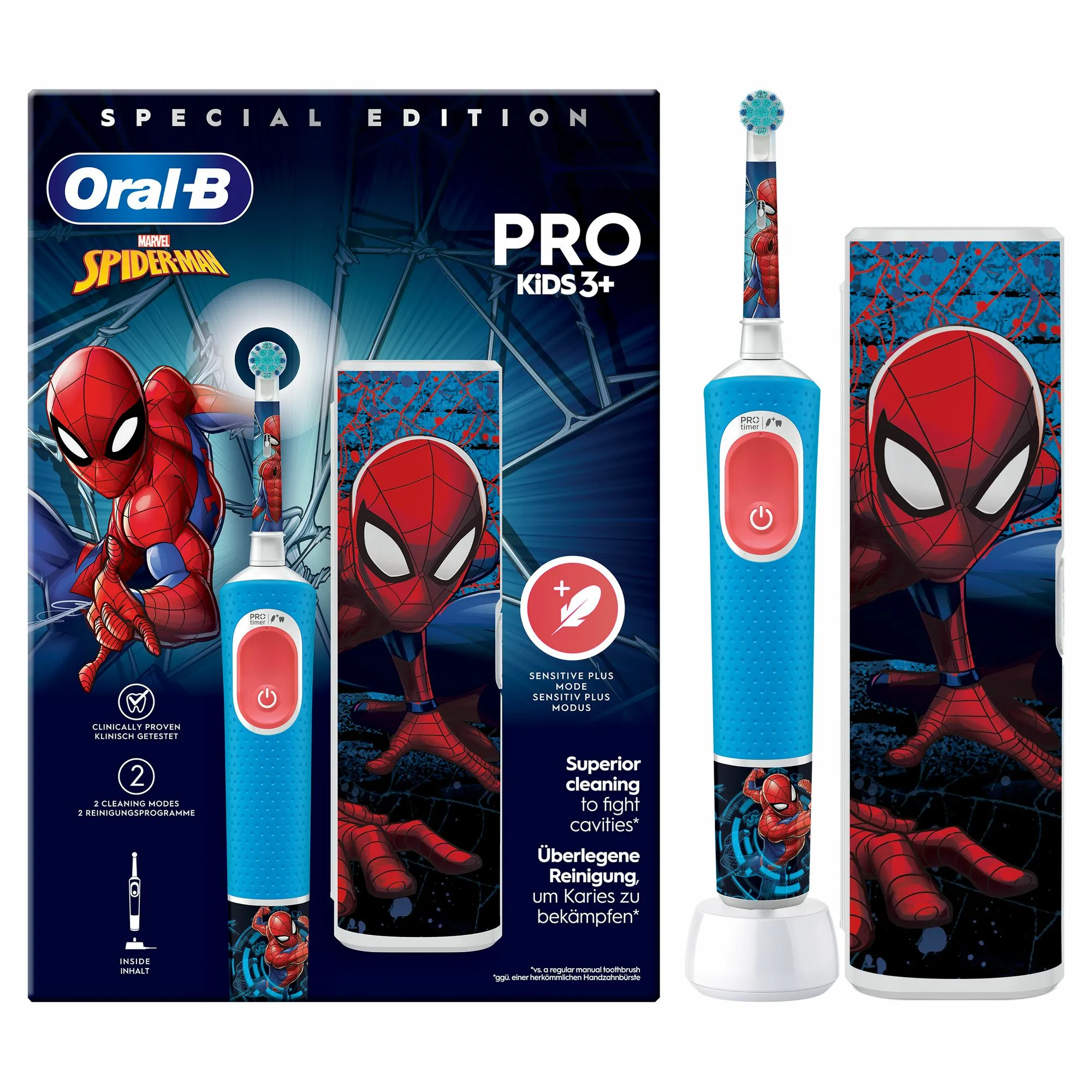Oral-B Vitality Pro Kids Spider-Man Electric Toothbrush, Blue/Red