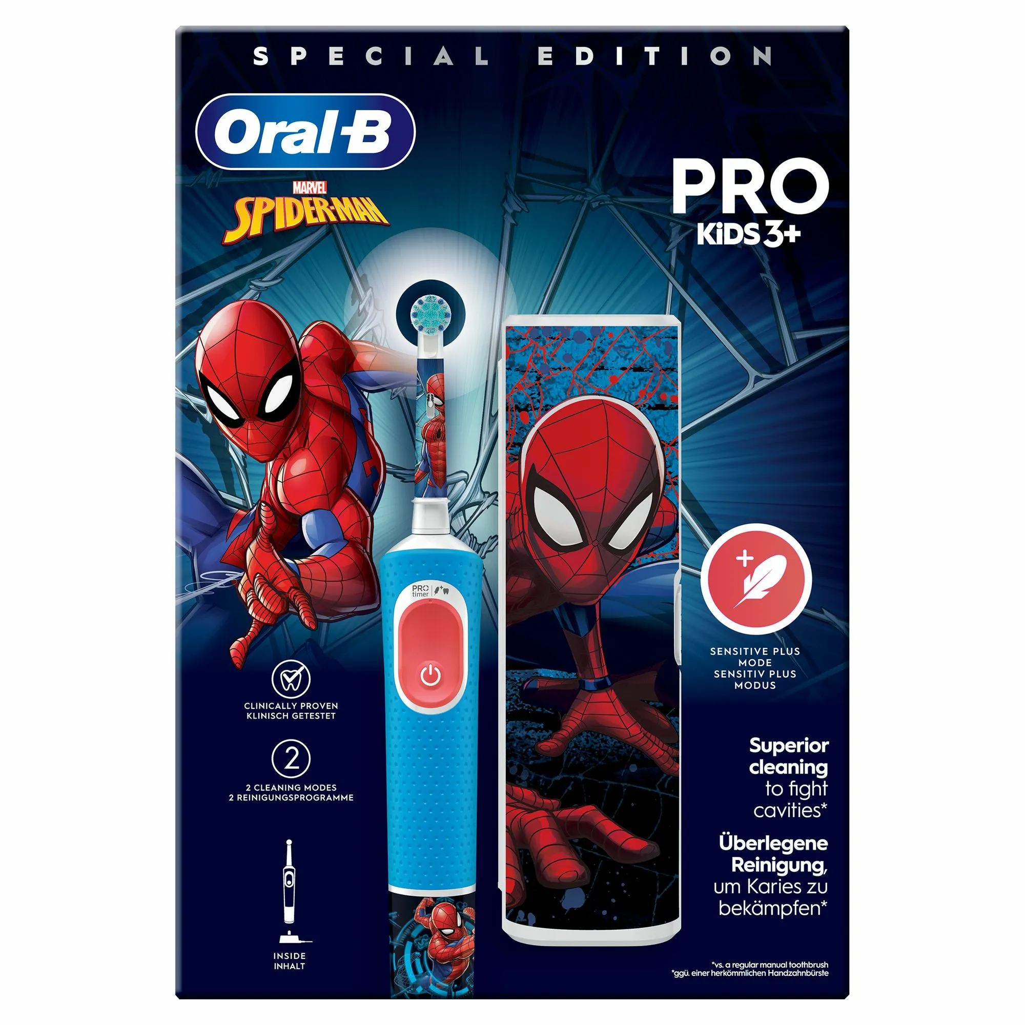 Oral-B Vitality Pro Kids Spider-Man Electric Toothbrush, Blue/Red