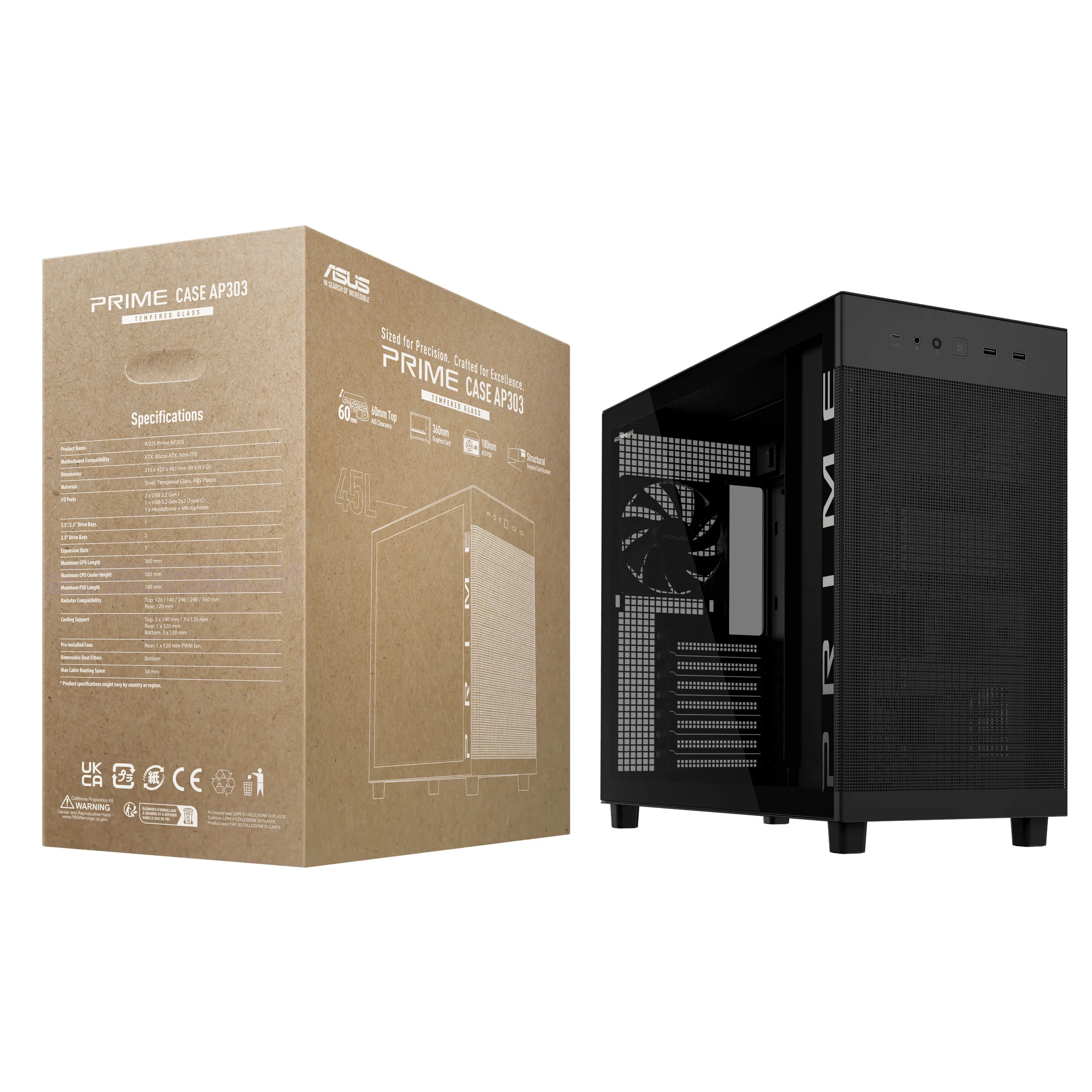 ASUS PRIME AP303 Midi-Tower Case with window, Black