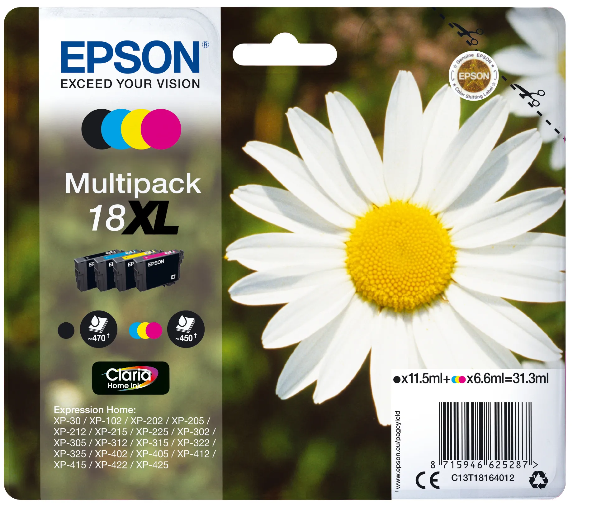 Epson 18XL Multipack - 4 pakettia - musta, keltainen, sinivihre&auml;, magenta - alkuper&auml;inen - blister RF-h&auml;lyttimell&auml; - mustepatruuna malleihin Expression Home XP-