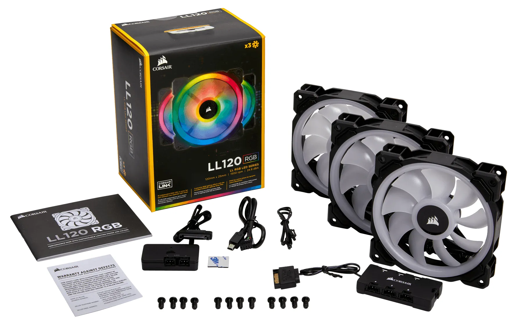 Corsair Fan, LL120 RGB, 120mm -kotelotuuletin, musta, 3kpl