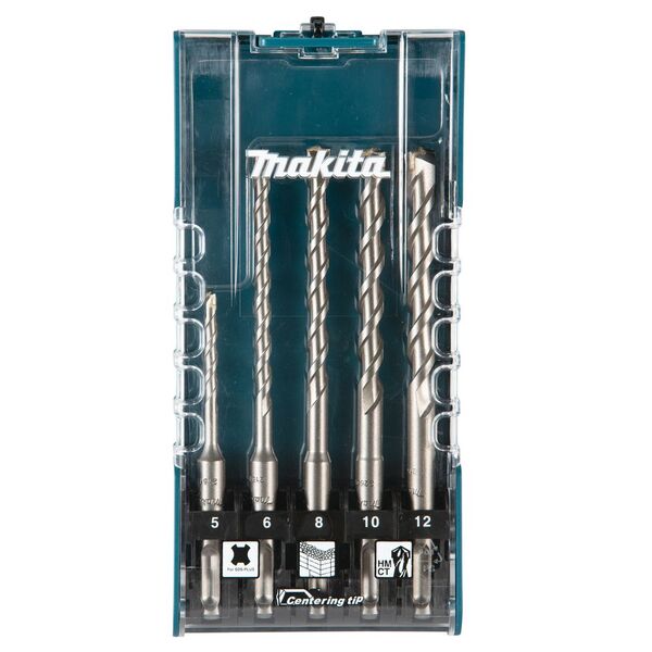 Makita -hammarborrsats SDS-plus, 5 delar (5 / 6 / 8 / 10 / 12 mm, arbetsl&auml;ngd 50 mm / 100 mm)