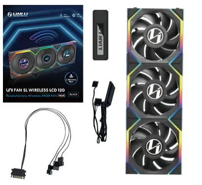 Lian Li UNI FAN SL Wireless LCD, 3 pack, 120mm - case fan, Black