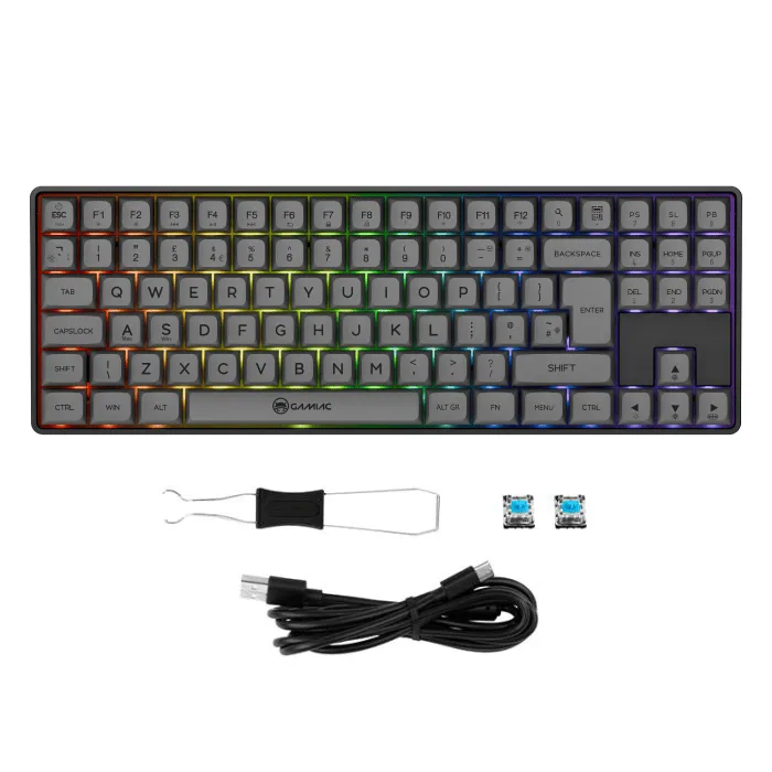 Gamiac TKL90G Kailh Red - speltangentbord, Grå/Svart