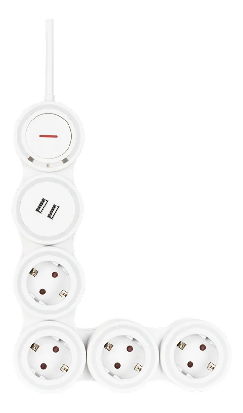 Deltaco Flexibelt grenuttag med 4 kontakter, 1,4m, 16A 3500W, 2x USB-A