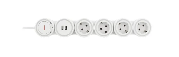 Deltaco Flexibelt grenuttag med 4 kontakter, 1,4m, 16A 3500W, 2x USB-A