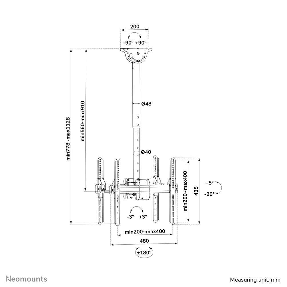 NEOMOUNTS FLAT SCREEN CEILING MOUNT (32-60") 50 KG BLACK