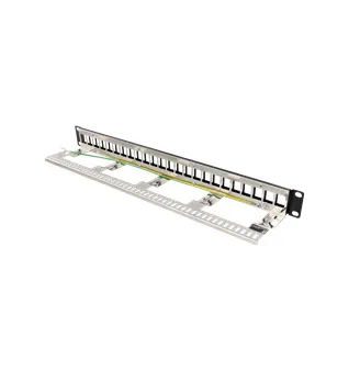 DELTACO 19" Keystone patchpanel, 24 portar, 1U, jordkabel, metall, sva