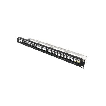 DELTACO 19" Keystone patchpanel, 24 portar, 1U, jordkabel, metall, sva