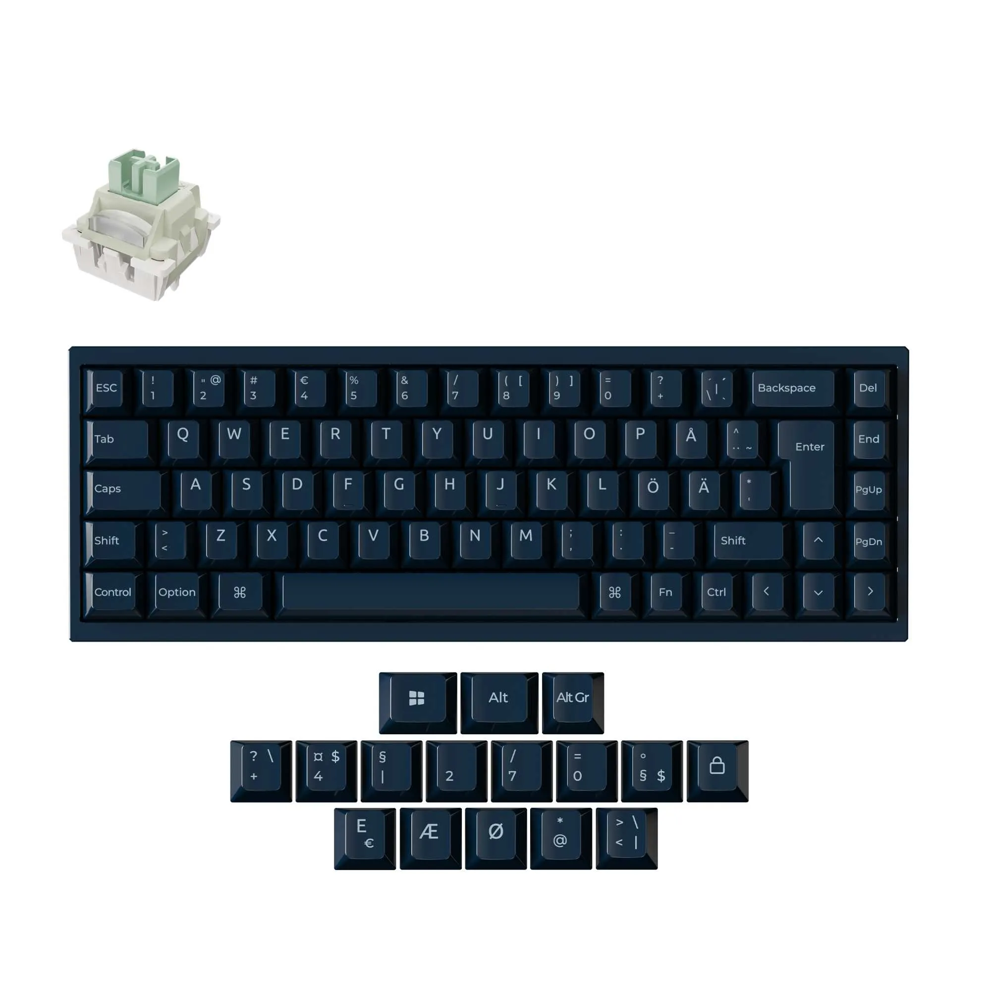 Keychron Q16 HE (Q16HW-J1-BO) 65% -mekaaninen pelin&auml;pp&auml;imist&ouml;, Lime Magnetic, laivastonsininen