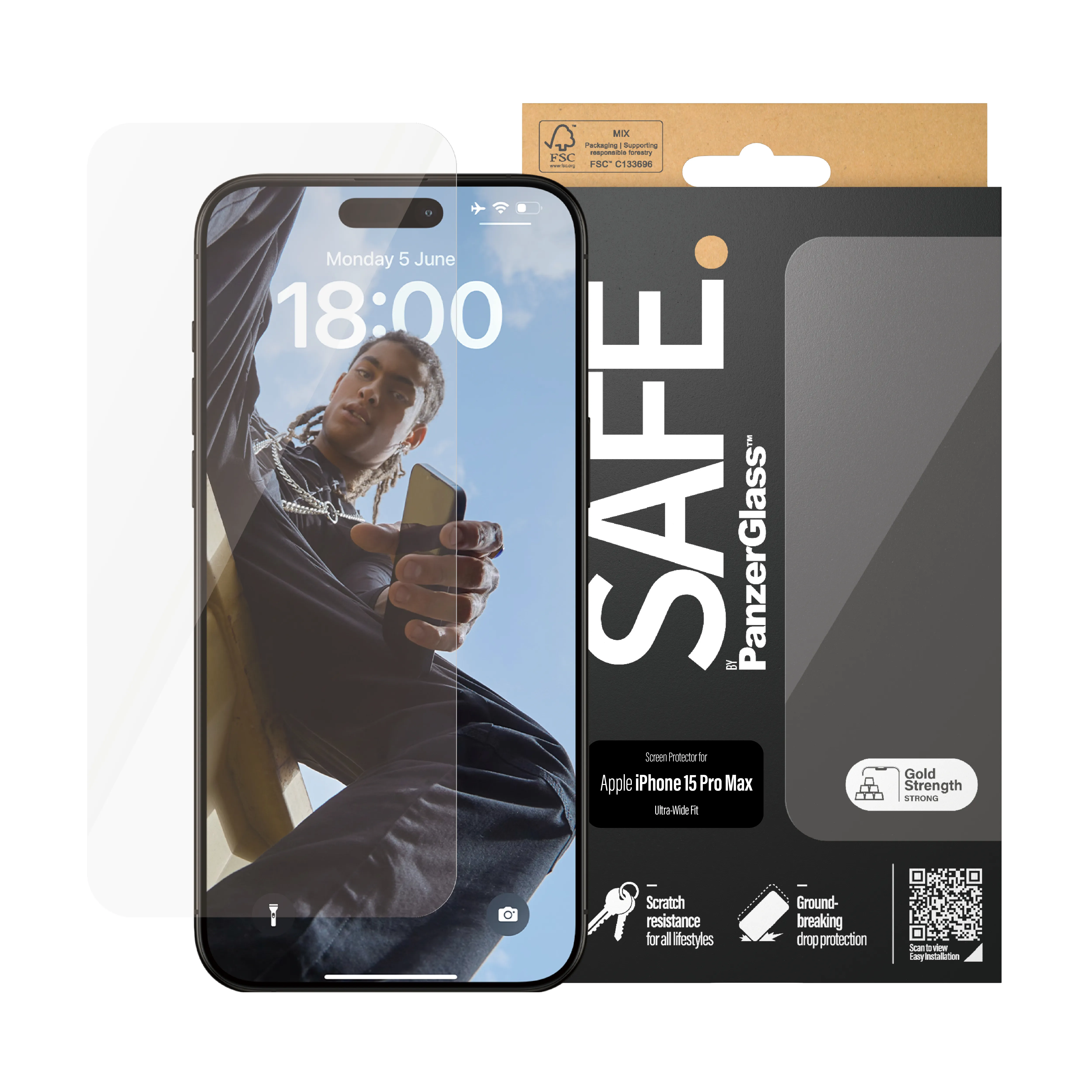PanzerGlass SAFE Ultra-Wide Fit, iPhone 15 Pro Max -panssarilasi