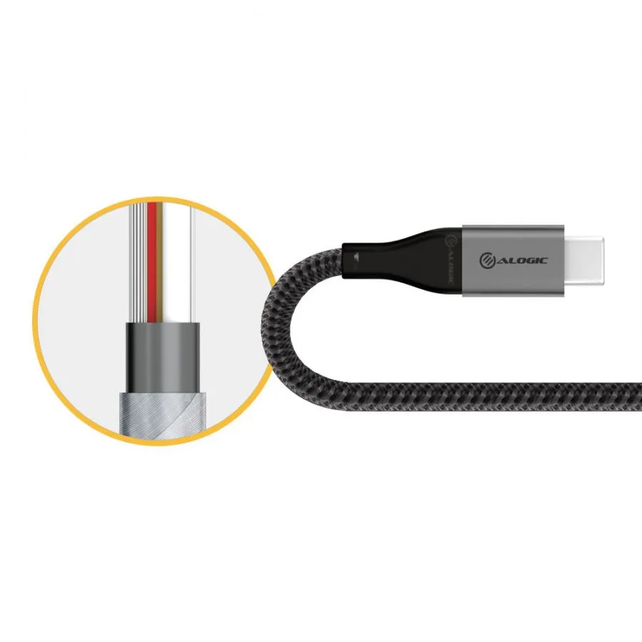 Alogic Ultra USB-A &ndash; USB-C -kaapeli, 3 m, Harmaa