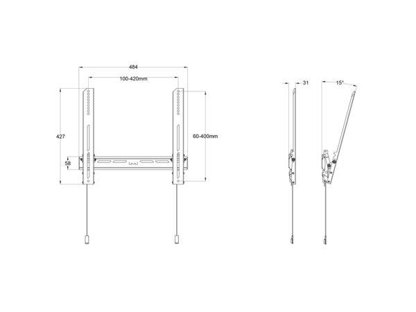 Multibrackets M Universal Wallmount Tilt Air Medium - Wall mount tuotteelle LCD nestekiden&auml;ytt&ouml; / plasma TV - musta -n&auml;yt&ouml;n koko: 32&quot;-42&quot; -kiinnitysliit&auml;nt&auml;: 40